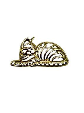 Vintage DANECRAFT Cat Pin Brooch Gold Tone Openwork Kitten